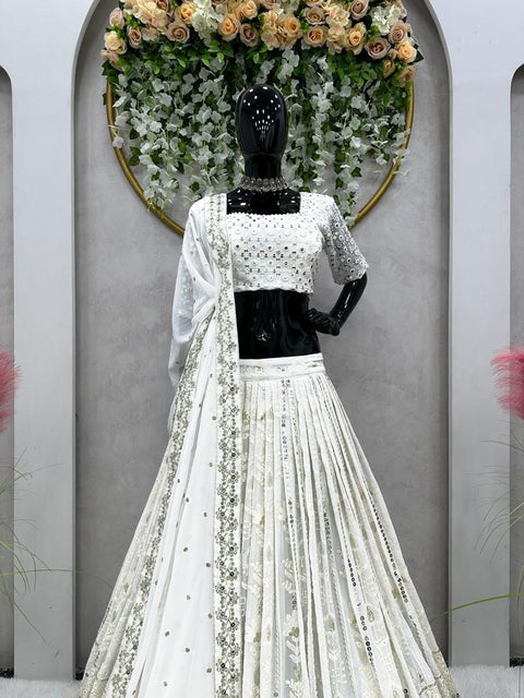 White Georgette wedding lehenga choli for women in USA, Perfect for Indian partywear lehenga choli