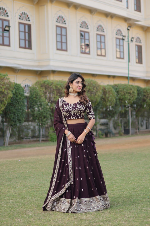 Wood Color Made for Navratri Season, Designer Readymade Rayon Lehenga choli Set for women