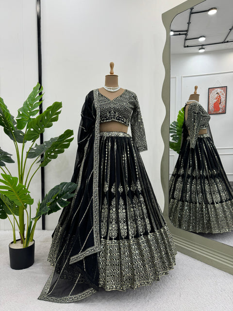 Black Heavy Embroidered Sequnce Lehenga Choli For Women