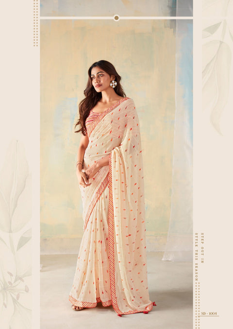 Off White Beautifully Designed Saree with blouse in ,USA Perfect for Indian wedding or party wear for women