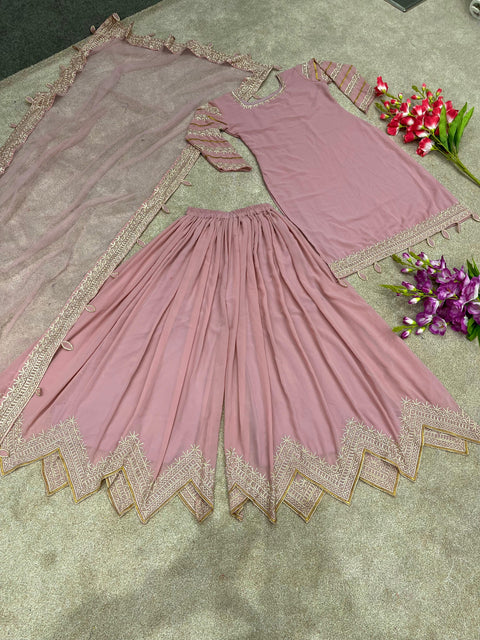 Pink Party Wear Look New Sharara Palzo With Heavy Embroidery