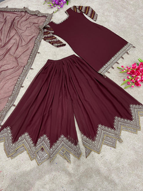 Maroon Party Wear Look New Sharara Palzo With Heavy Embroidery