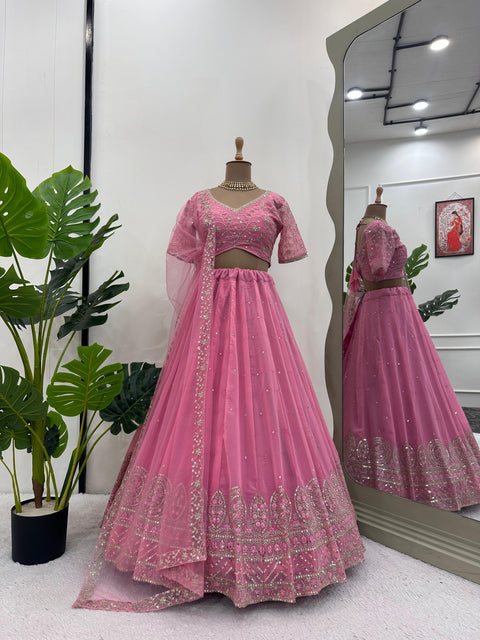 Pink Foux Gorgette Seuqnce lehenga choli for women in USA