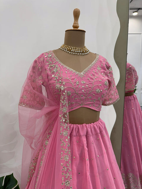 Pink Foux Gorgette Seuqnce lehenga choli for women in USA