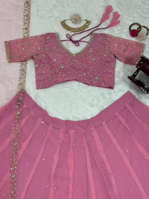 Pink Foux Gorgette Seuqnce lehenga choli for women in USA