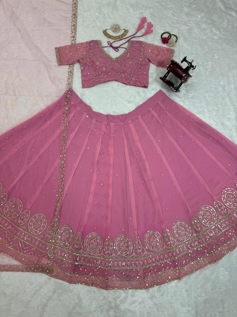 Pink Foux Gorgette Seuqnce lehenga choli for women in USA