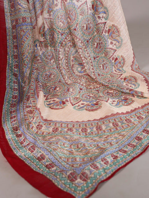 Pink Silk Artistry: Fusion Of Madhubani and Bandhej