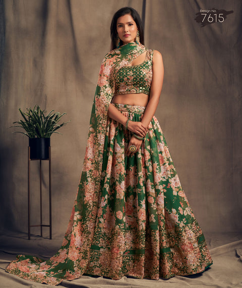 Trendy Green Organza Bollywood lehenga choli for women with Dupatta Indian Designer Ready to wear partywear Lehenga Choli Trendy Lehenga - ReadyToWearshop