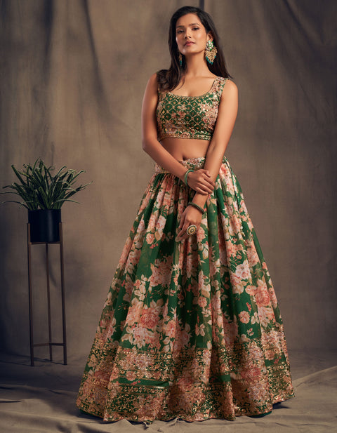 Trendy Green Organza Bollywood lehenga choli for women with Dupatta Indian Designer Ready to wear partywear Lehenga Choli Trendy Lehenga - ReadyToWearshop