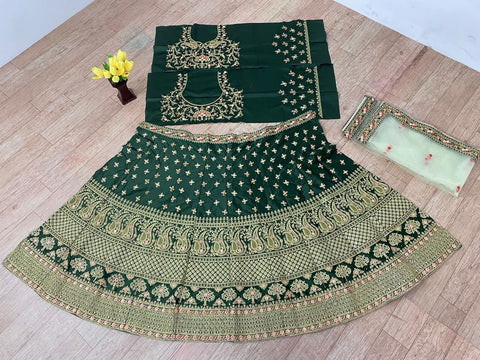 Impressive Dark Green lehenga Choli with Dupatta ,Indian Designer Ready to wear Lehenga Choli, Japan satin silk withheavy embroidery Lehenga - ReadyToWearshop