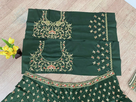 Impressive Dark Green lehenga Choli with Dupatta ,Indian Designer Ready to wear Lehenga Choli, Japan satin silk withheavy embroidery Lehenga - ReadyToWearshop