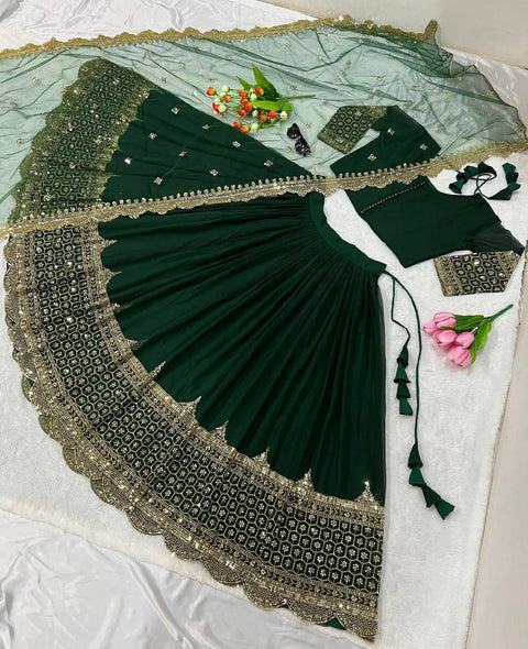 Beautyful green georgette partywear lehenga choli for women ,Designer Ready to wear lehenga choli for women Embroidery Sequence Work Lehenga Choli - ReadyToWearshop