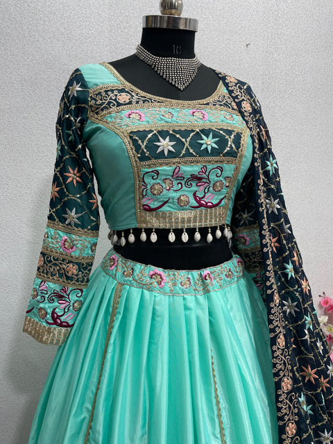 Sky blue Navratri Special Heavy Embroidered Sequence Work Lehengas Choli With Dupatta