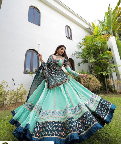 Sky blue Navratri Special Heavy Embroidered Sequence Work Lehengas Choli With Dupatta