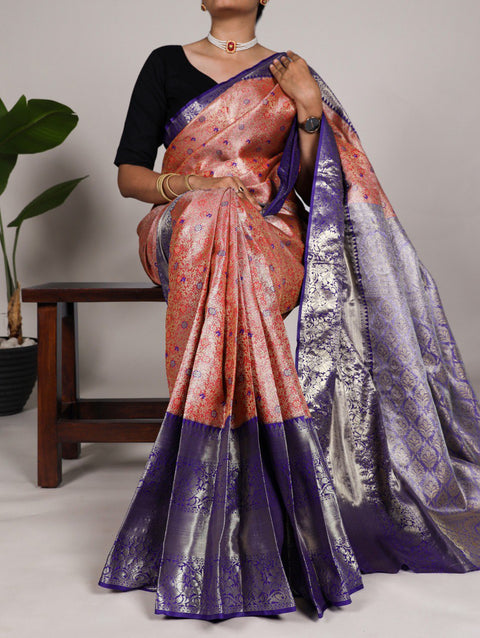 Peach Discover the Allure of Handcrafted Zari Weaving on Jacquard Silk Sarees