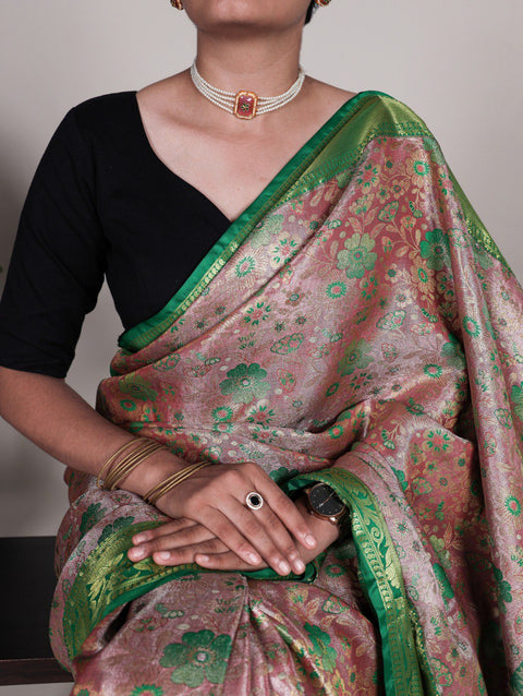 Green Discover the Allure of Handcrafted Zari Weaving on Jacquard Silk Sarees