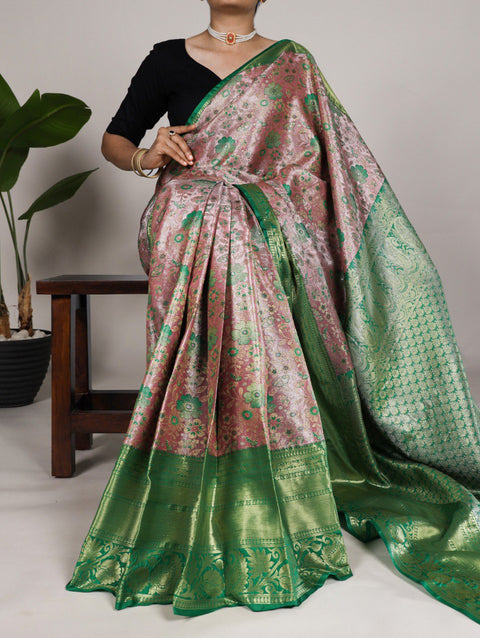 Green Discover the Allure of Handcrafted Zari Weaving on Jacquard Silk Sarees