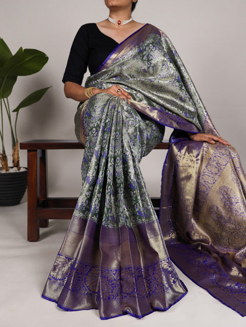 Gray Discover the Allure of Handcrafted Zari Weaving on Jacquard Silk Sarees