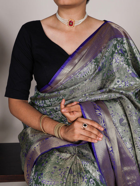 Gray Discover the Allure of Handcrafted Zari Weaving on Jacquard Silk Sarees