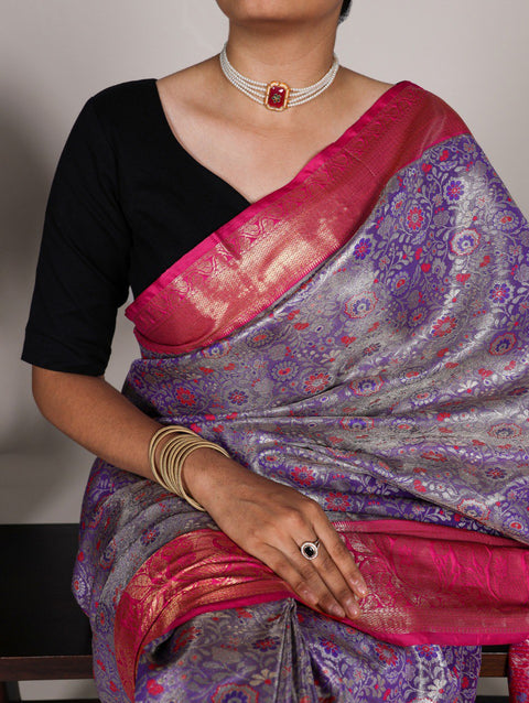 Purple Discover the Allure of Handcrafted Zari Weaving on Jacquard Silk Sarees