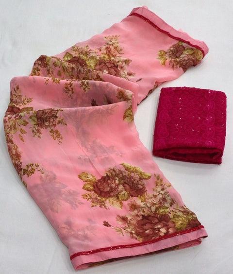 Pink Indian saree with blouse in USA, Perfect for Indian Daily wear, partywear sequins saree