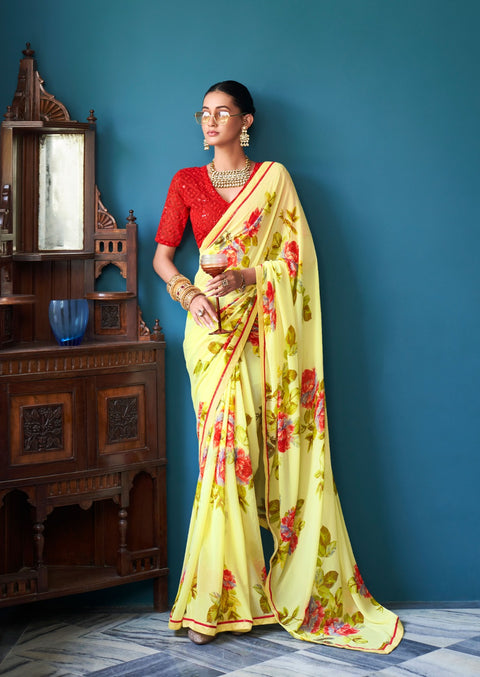 Yellow Indian saree with blouse in USA, Perfect for Indian Daily wear, partywear sequins saree