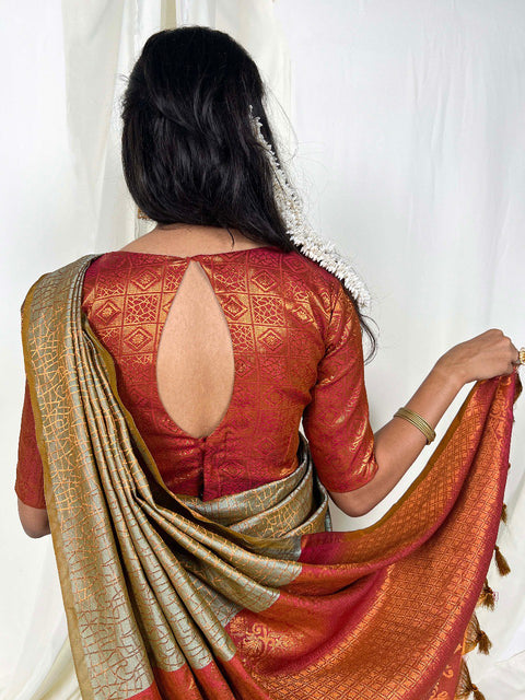 mahendi Golden Heritage: Discover the Majestic Beauty of Kanchipuram Zari Weaving Sarees