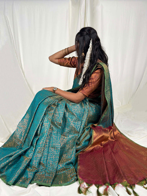 Blue Golden Heritage: Discover the Majestic Beauty of Kanchipuram Zari Weaving Sarees