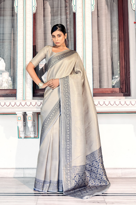 Grey Kanjivaram Indian saree with blouse in USA, Perfect for Indian wedding partywear sequins saree