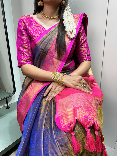 Pink Kanjivaram saree embodies the epitome of timeless beauty and cultural heritage