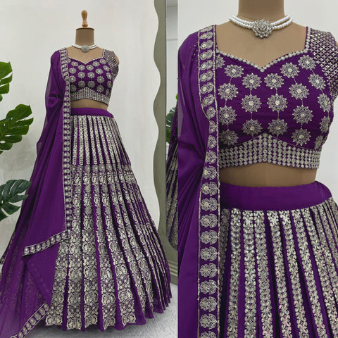 Purple Radiant Wedding Wear Heavy Lehenga Choli for Women with Dupatta Sequence Lehenga Choli In USA