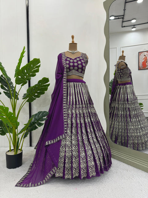 Purple Radiant Wedding Wear Heavy Lehenga Choli for Women with Dupatta Sequence Lehenga Choli In USA