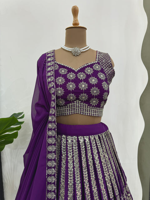 Purple Radiant Wedding Wear Heavy Lehenga Choli for Women with Dupatta Sequence Lehenga Choli In USA