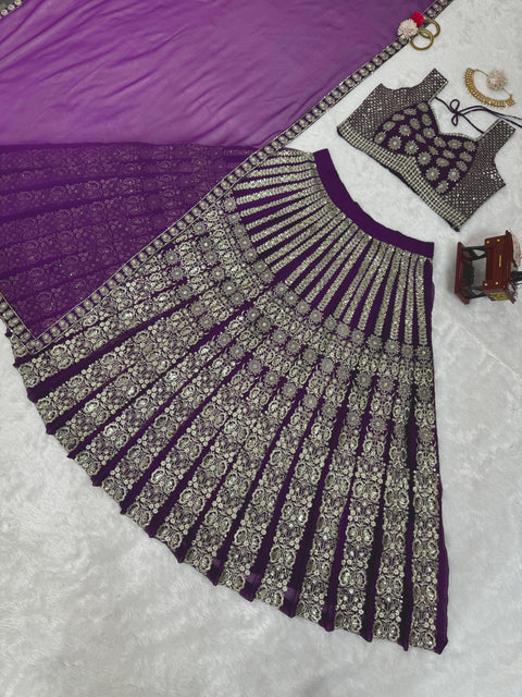 Purple Radiant Wedding Wear Heavy Lehenga Choli for Women with Dupatta Sequence Lehenga Choli In USA