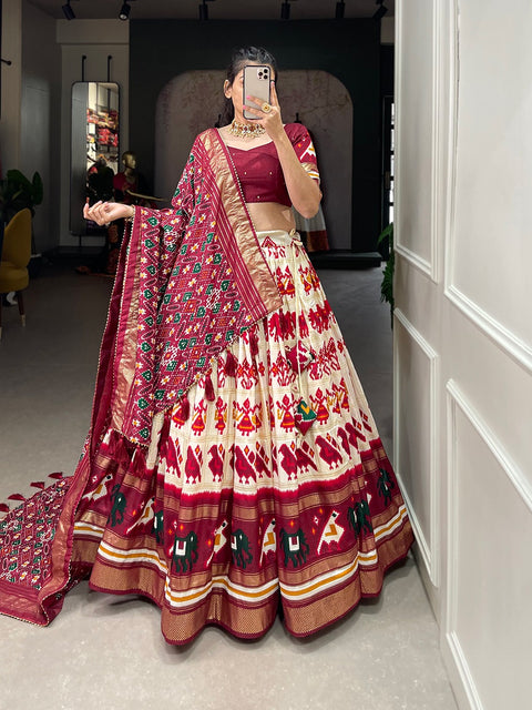 amazing beautiful tussar silk chaniya choli is best for you to wear this wedding season For Women