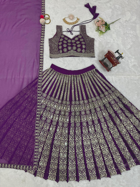 Purple Radiant Wedding Wear Heavy Lehenga Choli for Women with Dupatta Sequence Lehenga Choli In USA