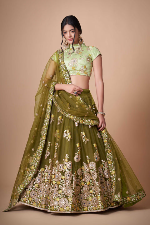 Glamorous Mehndi Green lehenga Choli for women with Dupattaa in USA