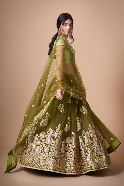 Glamorous Mehndi Green lehenga Choli for women with Dupattaa in USA