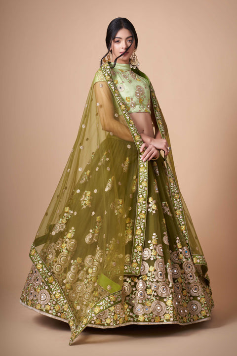 Glamorous Mehndi Green lehenga Choli for women with Dupattaa in USA