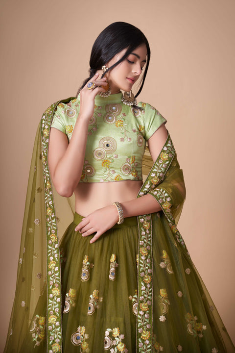 Glamorous Mehndi Green lehenga Choli for women with Dupattaa in USA