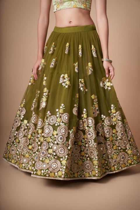 Glamorous Mehndi Green lehenga Choli for women with Dupattaa in USA