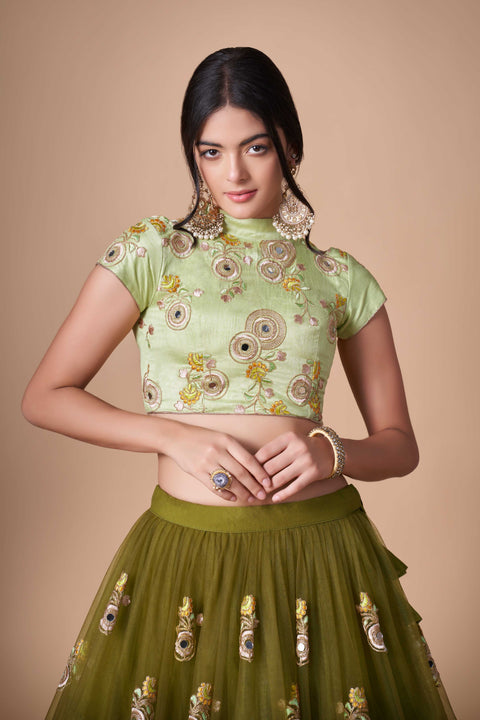 Glamorous Mehndi Green lehenga Choli for women with Dupattaa in USA