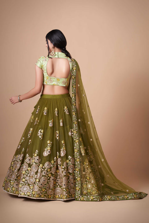 Glamorous Mehndi Green lehenga Choli for women with Dupattaa in USA