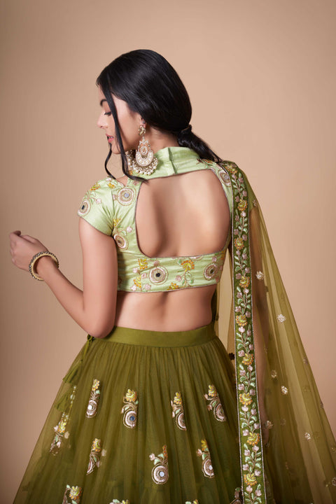 Glamorous Mehndi Green lehenga Choli for women with Dupattaa in USA