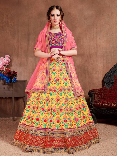 Trendy Yellow Navratri lehenga choli dupatta For Women And Girls in USA