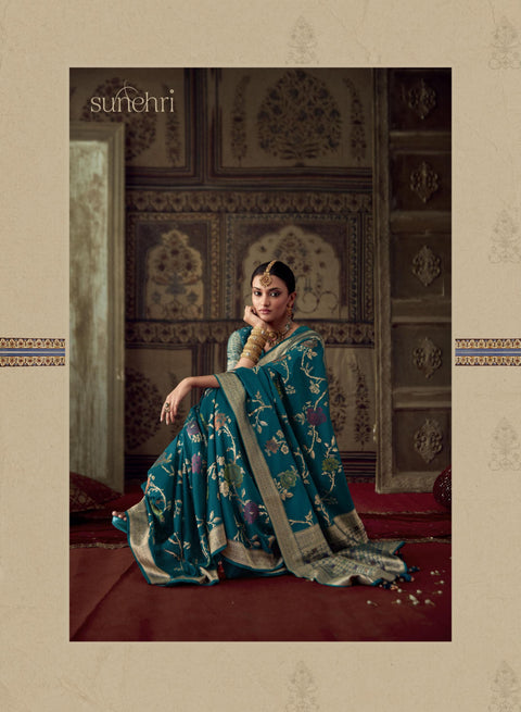 Teal Blue Beautifully Designed Saree with blouse in ,USA Perfect for Indian wedding or party wear for women