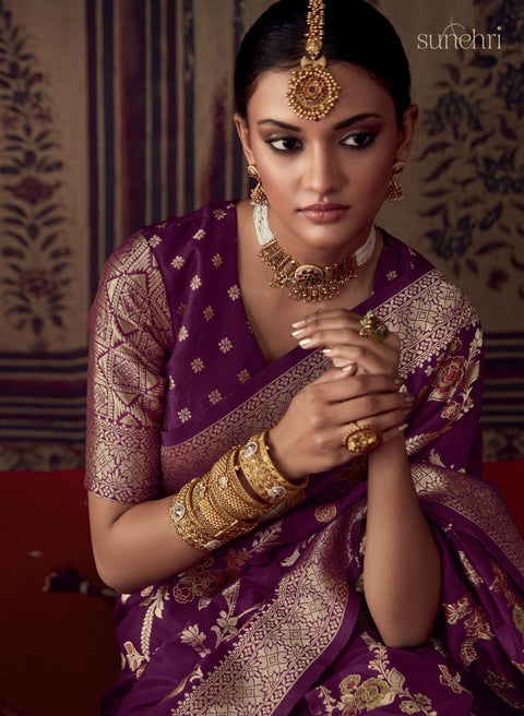 Purple Beautifully Designed Saree with blouse in ,USA Perfect for Indian wedding or party wear for women