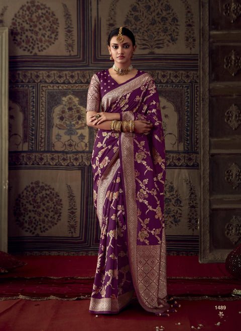 Purple Beautifully Designed Saree with blouse in ,USA Perfect for Indian wedding or party wear for women