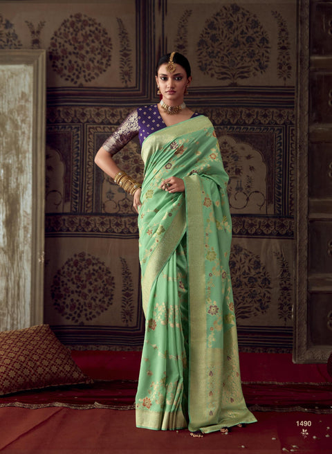 Green Beautifully Designed Saree with blouse in ,USA Perfect for Indian wedding or party wear for women