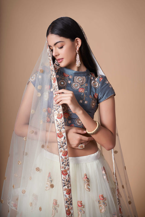 Traditional Off white fancy lehenga Choli for women with Dupattaa in USA